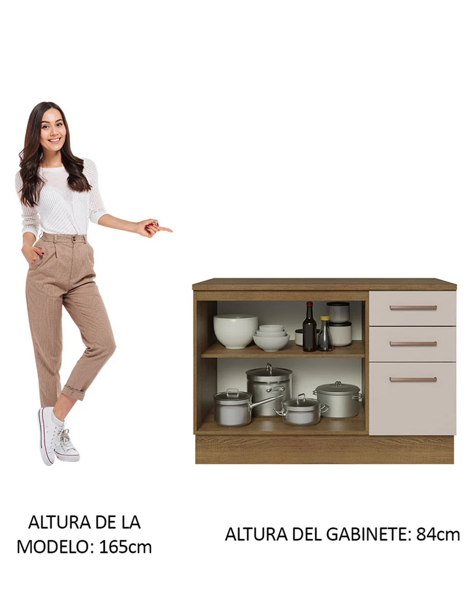 Bajo Mesada Cocina 120 cm 2 Puertas 3 Cajones (Con Mesada) Marrón/Crema Agata Madesa - Image 4