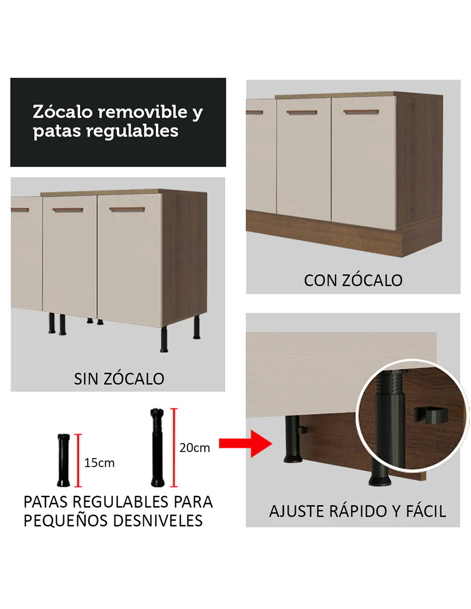 Bajo Mesada Cocina 120 cm 2 Puertas 3 Cajones (Con Mesada) Marrón/Crema Agata Madesa - Image 7