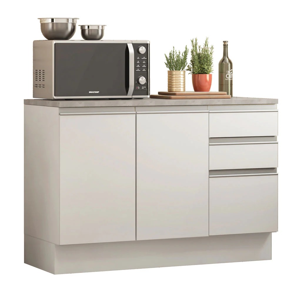 Bajo Mesada Cocina 120 cm 2 Puertas 3 Cajones (Con Mesada) Blanco Glamy Madesa - Image 4