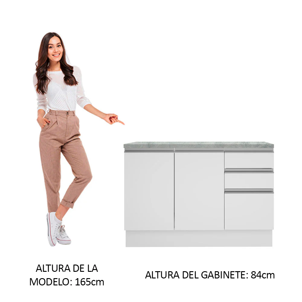 Bajo Mesada Cocina 120 cm 2 Puertas 3 Cajones (Con Mesada) Blanco Glamy Madesa - Image 7