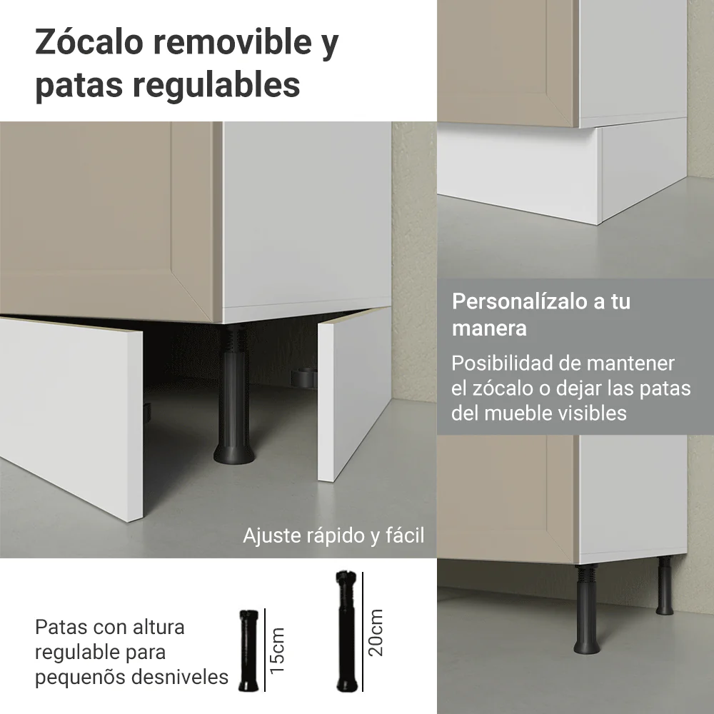 Bajo Mesada para Bacha 120 cm 2 Puertas 3 Cajones (Sin Mesada) Blanco/Crema Vik Madesa - Image 9