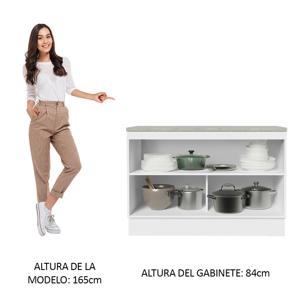 Bajo Mesada Cocina 120 cm 2 Puertas (Con Mesada) Blanco/Crema Agata Madesa - Image 3