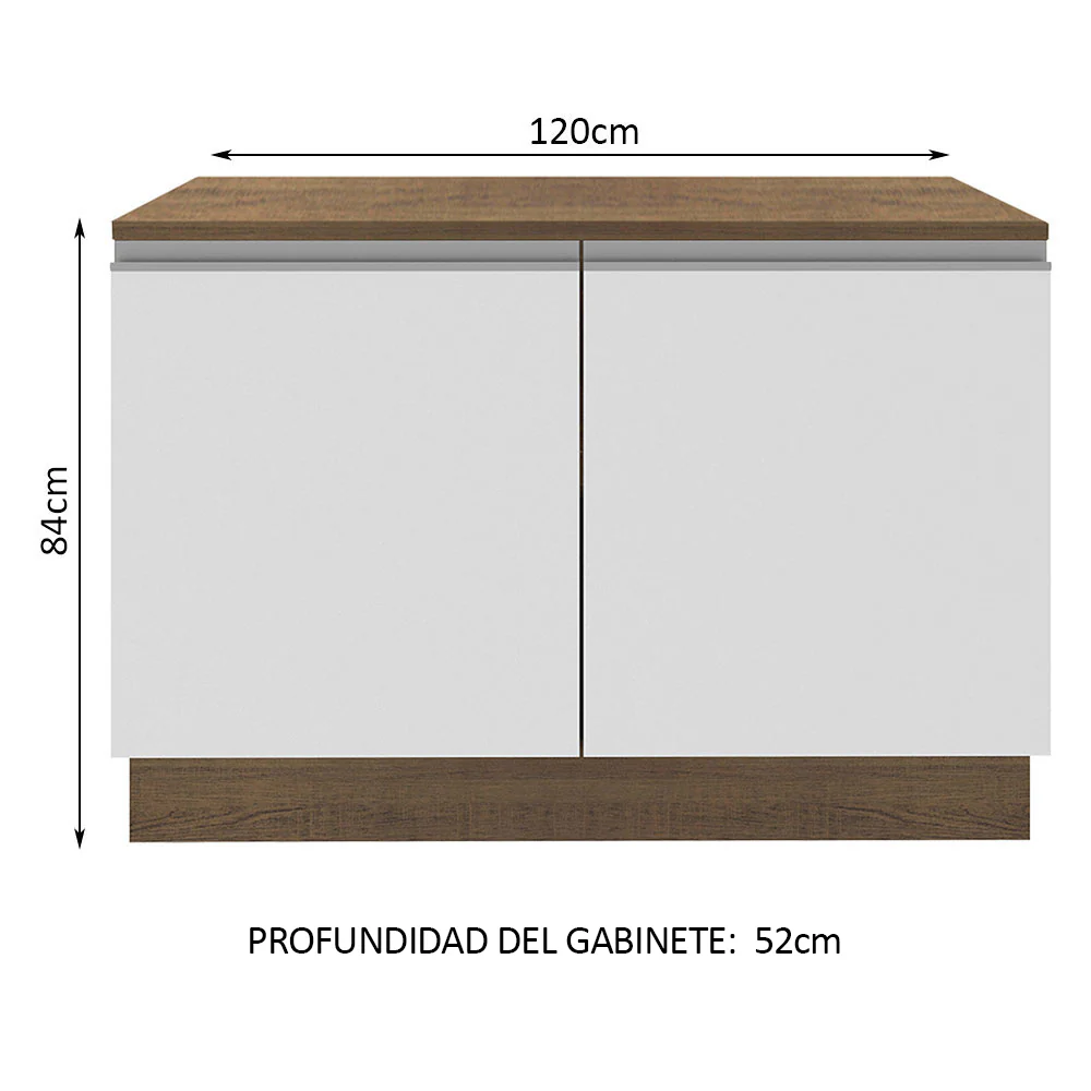 Bajo Mesada Cocina 120 cm 2 Puertas (Con Mesada) Marrón/Blanco Glamy Madesa - Image 3