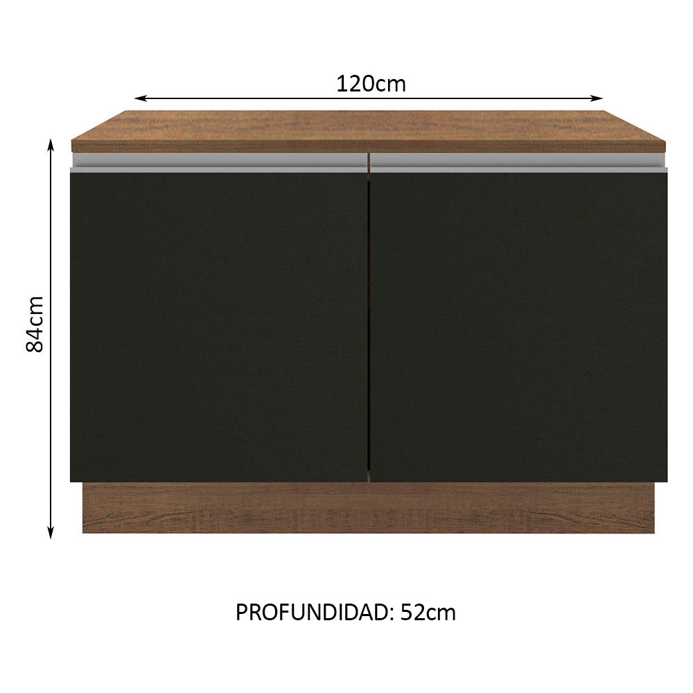 Bajo Mesada Cocina 120 cm 2 Puertas (Con Mesada) Marrón/Negro Glamy Madesa - Image 3