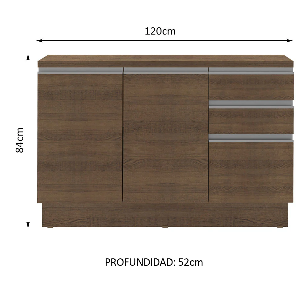 Bajo Mesada Cocina 120 cm 2 Puertas y 3 Cajones (Con Mesada) Marrón Glamy Madesa - Image 2