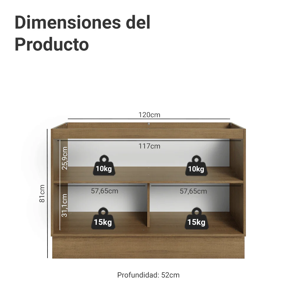 Bajo Mesada para Bacha 120 cm 2 Puetas (Sin Mesada) Marrón/Negro Lux Madesa - Image 2