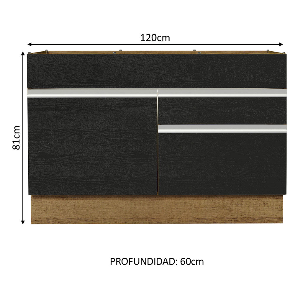 Bajo Mesada Cocina 120 x 60 cm 1 Puerta 2 Cajones Marrón/Negro (Sin Mesada) Glamy Madesa - Image 2