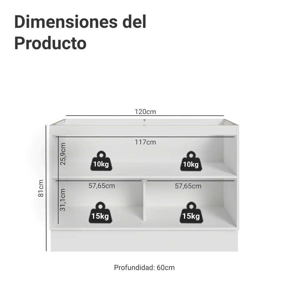 Bajo Mesada Cocina 120 x 60 cm (Sin Mesada) Blanco Vik Madesa - Image 2