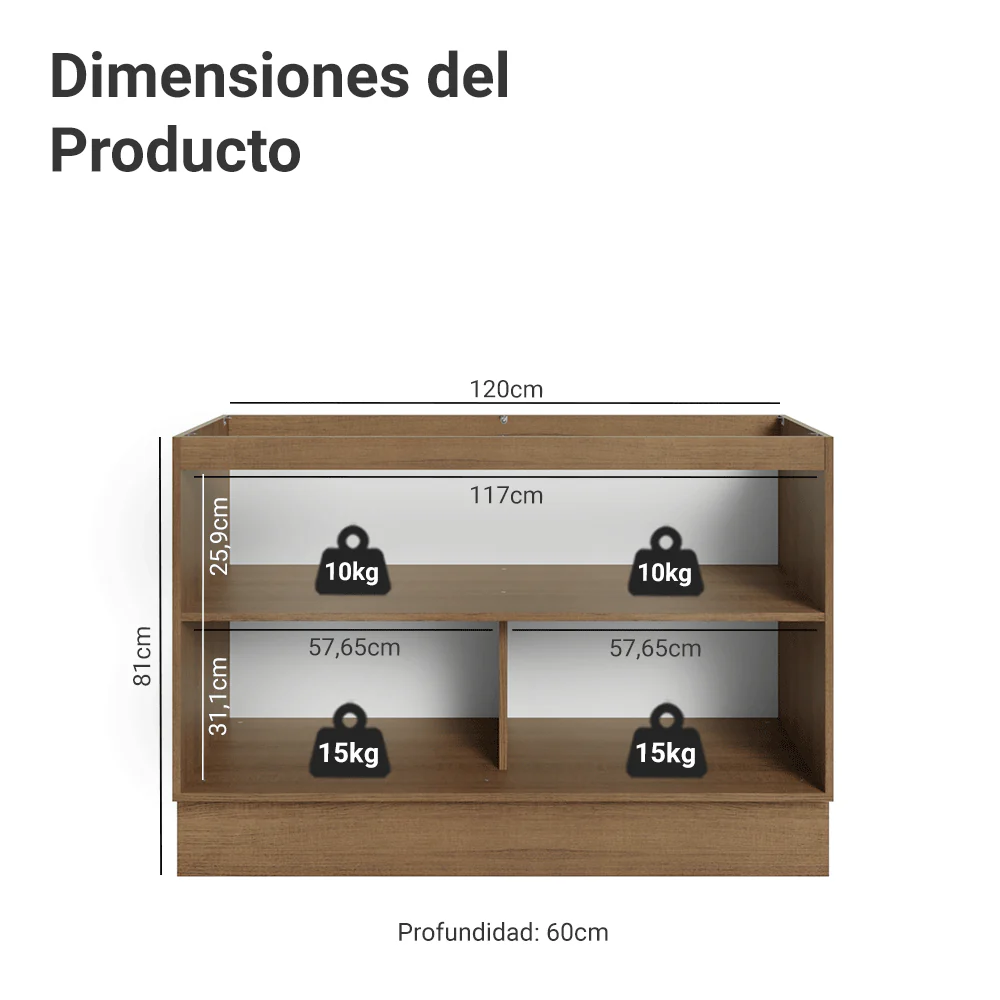 Bajo Mesada Cocina 120 x 60 cm (Sin Mesada) Marrón/Verde Vik Madesa - Image 2