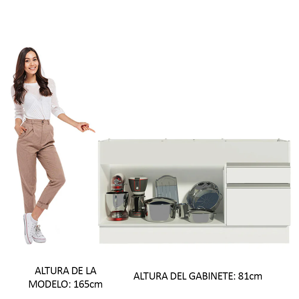 Bajo Mesada para Bacha 150 cm 2 Puertas y 2 Cajones (Sin Mesada) Glamy Blanco - Image 4