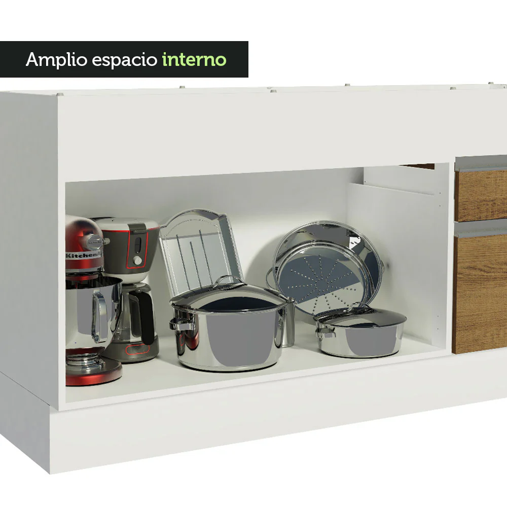 Bajo Mesada para Bacha 150 cm 2 Puertas y 2 Cajones (Sin Mesada) Glamy Blanco/Marrón - Image 7