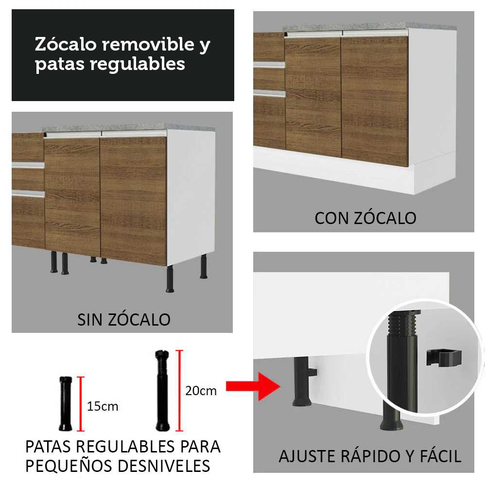 Bajo Mesada para Bacha 150 cm 2 Puertas y 2 Cajones (Sin Mesada) Glamy Blanco/Marrón - Image 8