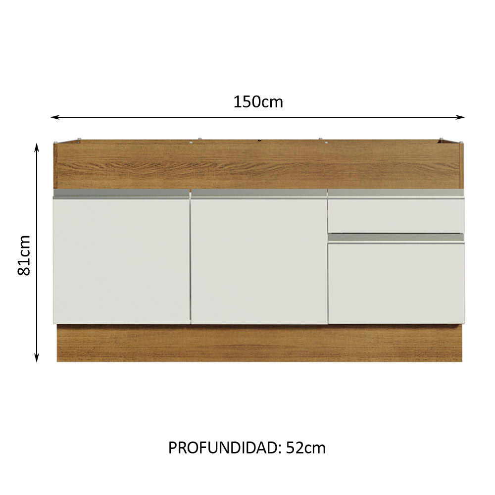 Bajo Mesada para Bacha 150 cm 2 Puertas y 2 Cajones (Sin Tapa Ni Bacha) Glamy Marrón/Blanco - Image 3