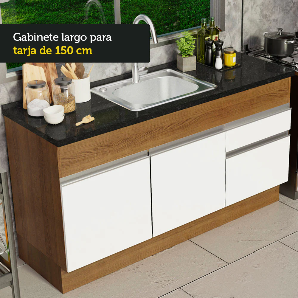 Bajo Mesada para Bacha 150 cm 2 Puertas y 2 Cajones (Sin Tapa Ni Bacha) Glamy Marrón/Blanco - Image 5