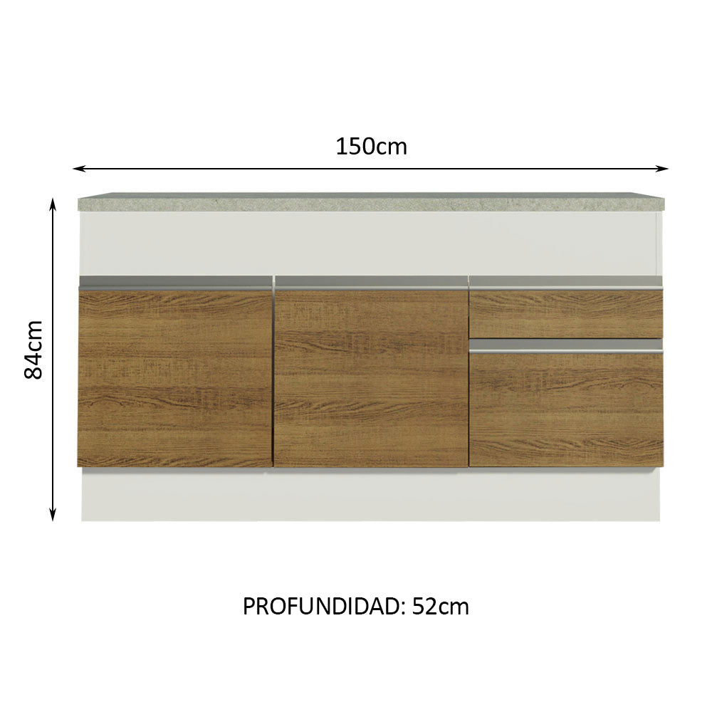Bajo Mesada para Bacha 2 Puertas 2 Cajones 150cm (Con Tapa) Blanco/Marrón Glamy - Image 2