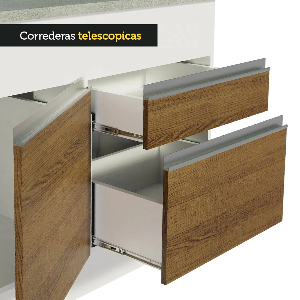 Bajo Mesada para Bacha 2 Puertas 2 Cajones 150cm (Con Tapa) Blanco/Marrón Glamy - Image 5
