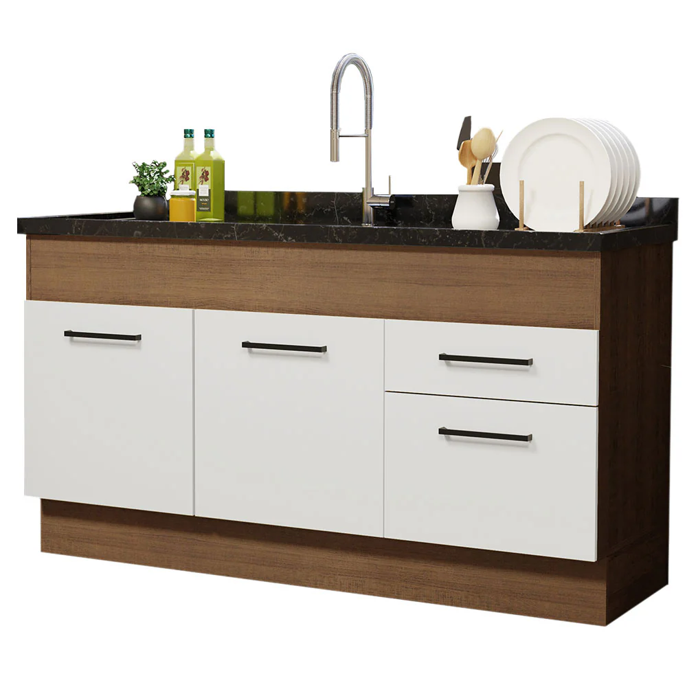 Bajo Mesada para Bacha Agata 150 cm 2 Puertas y 2 Cajones (Sin Tapa Ni Bacha) Marrón/Blanco - Image 3