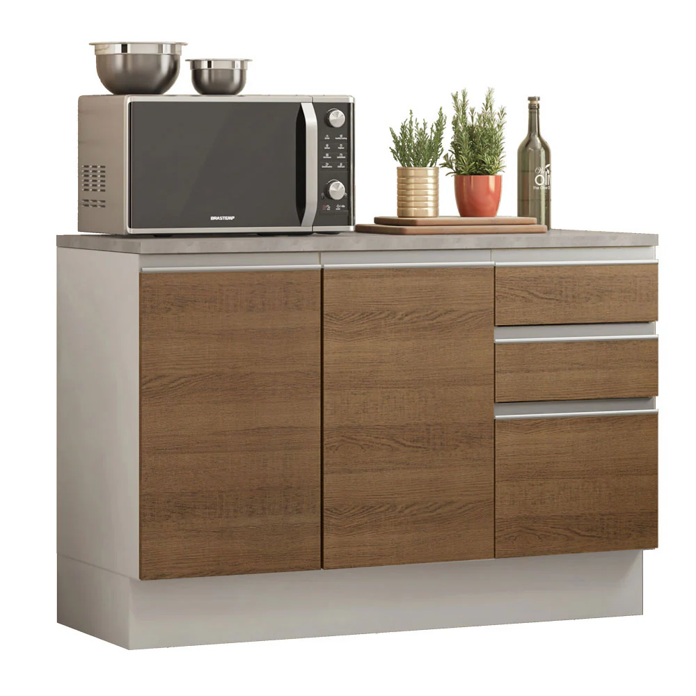 Bajo Mesada Cocina Glamy 120 cm 2 Puertas y 3 Cajones (Con Mesada) Blanco/Marrón Glamy Madesa - Image 3