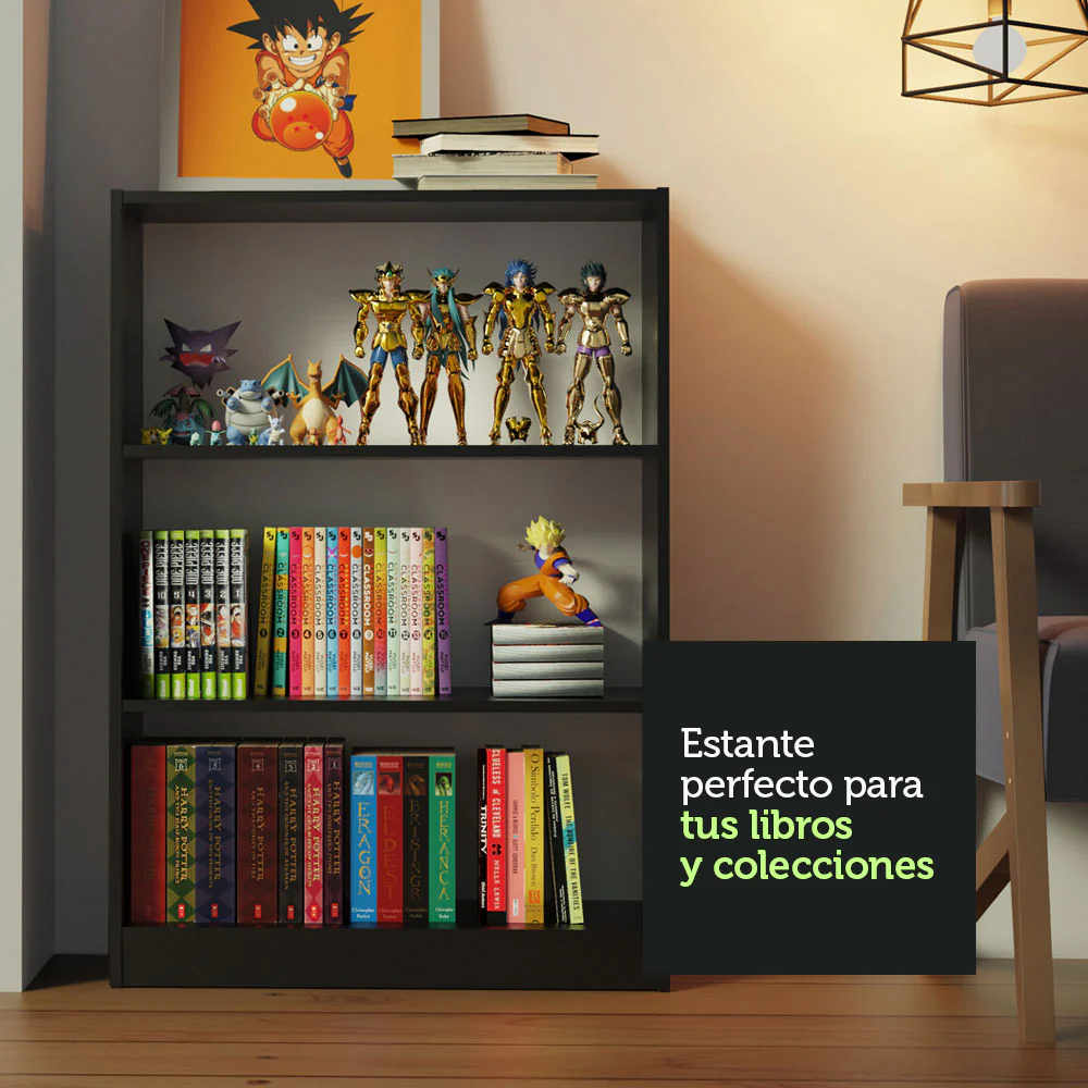 Biblioteca Organizador Madesa 6907 con 3 Nichos Negro - Image 7