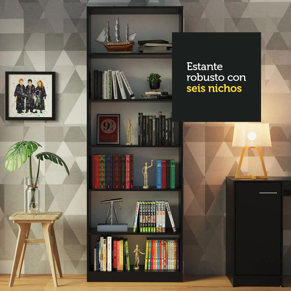 Biblioteca Organizador Madesa 6908 con 6 Nichos Negro - Image 7