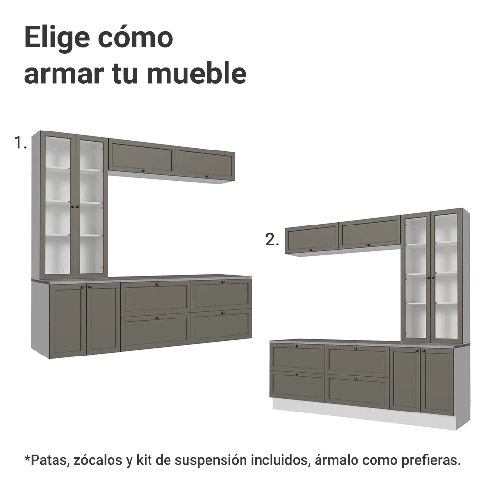 Centros de Entretenimiento con Rack + Cristaleiro 230 cm Blanco/Gris Vik Madesa 01 - Image 5