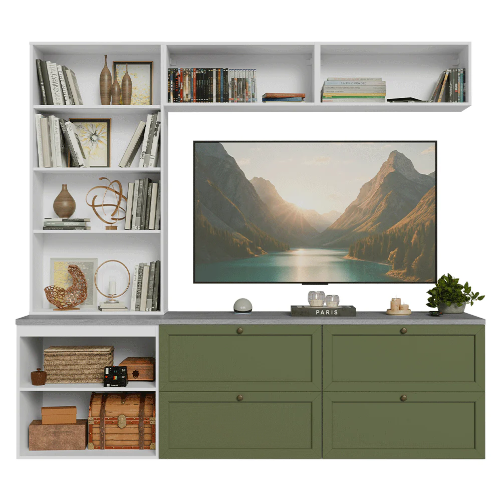 Centros de Entretenimiento con Rack + Cristaleiro 230 cm Blanco/Verde Vik Madesa 01 - Image 6