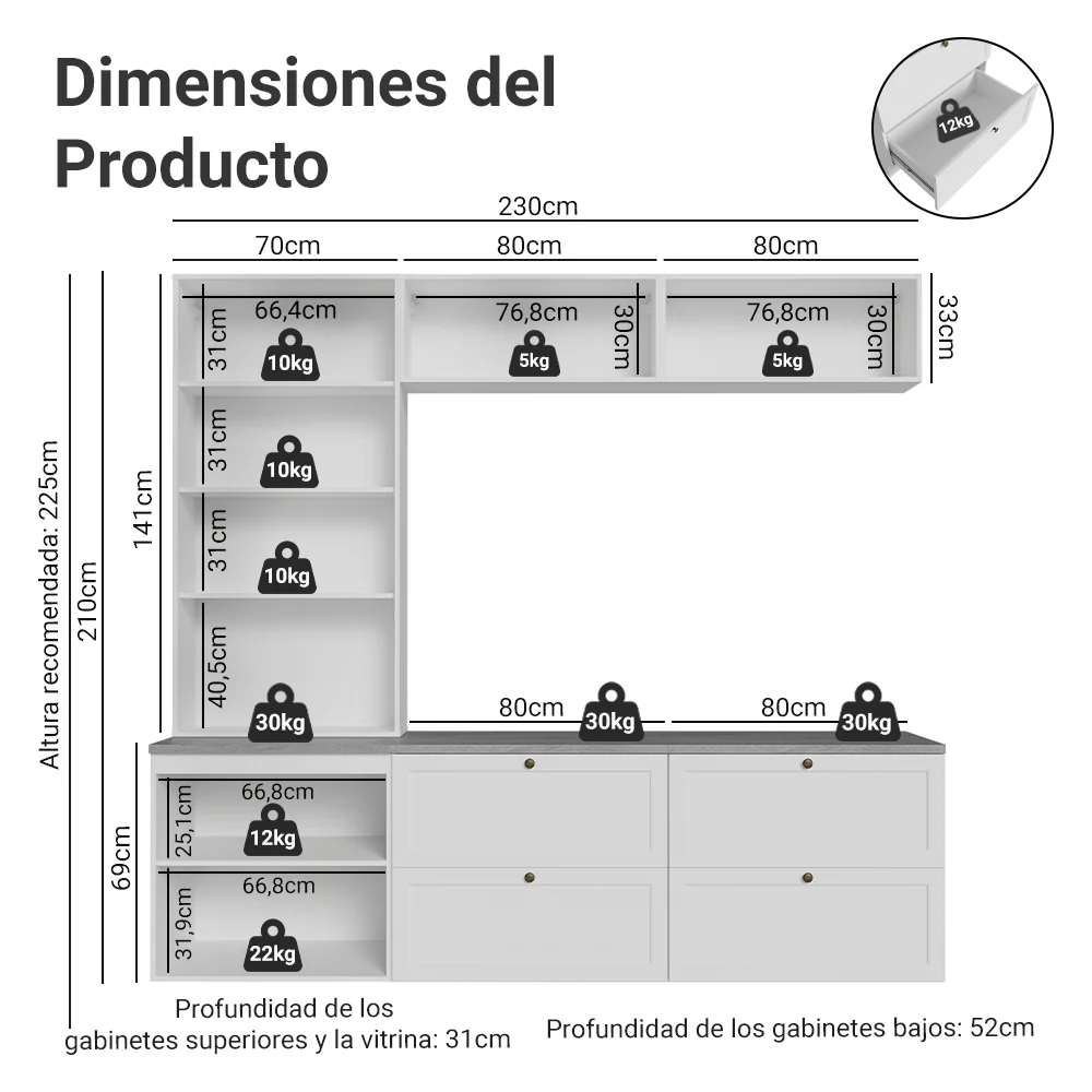 Centros de Entretenimiento con Rack + Cristaleiro 230 cm Blanco Vik Madesa 01 - Image 2