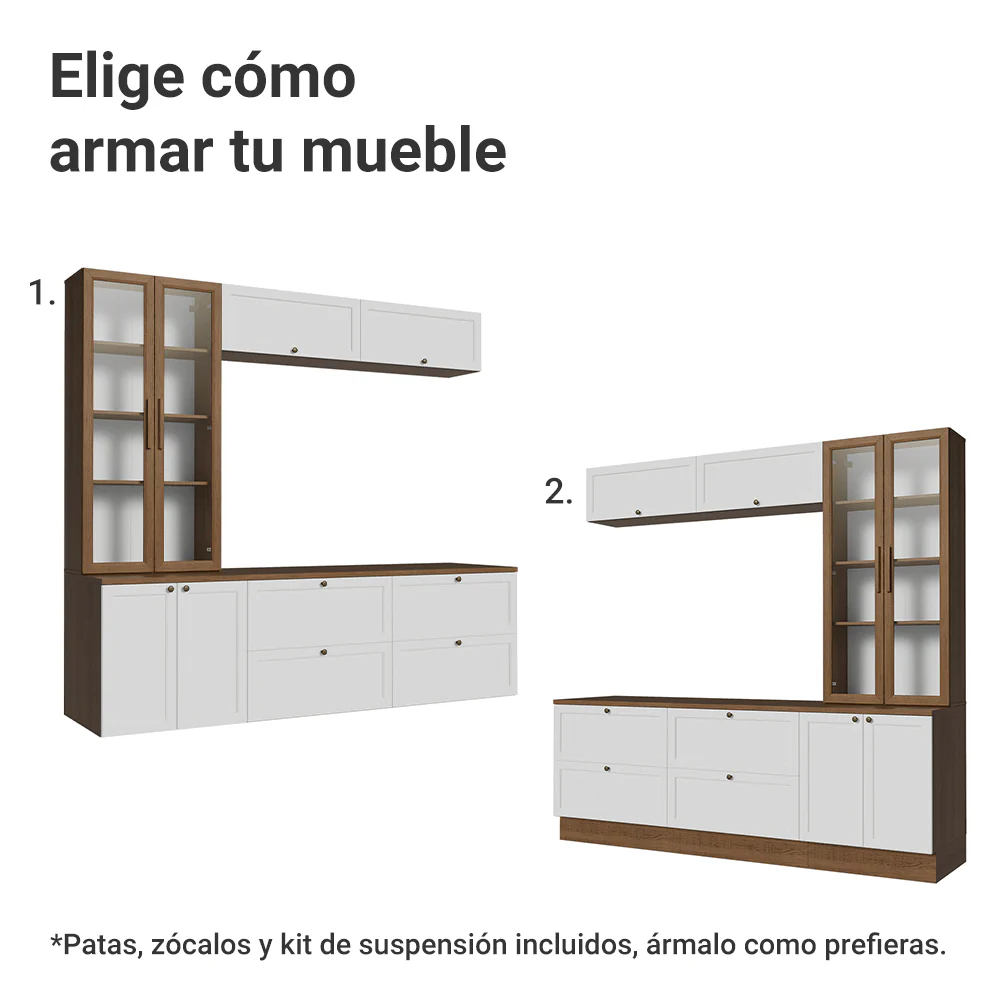 Centros de Entretenimiento con Rack + Cristaleiro 230 cm Marrón/Blanco/Marrón Vik Madesa 02 - Image 5