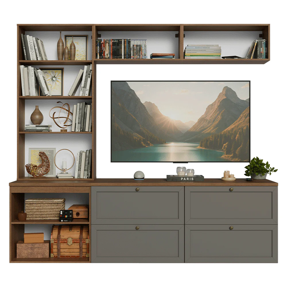Centros de Entretenimiento con Rack + Cristaleiro 230 cm Marrón/Gris Vik Madesa 01 - Image 6