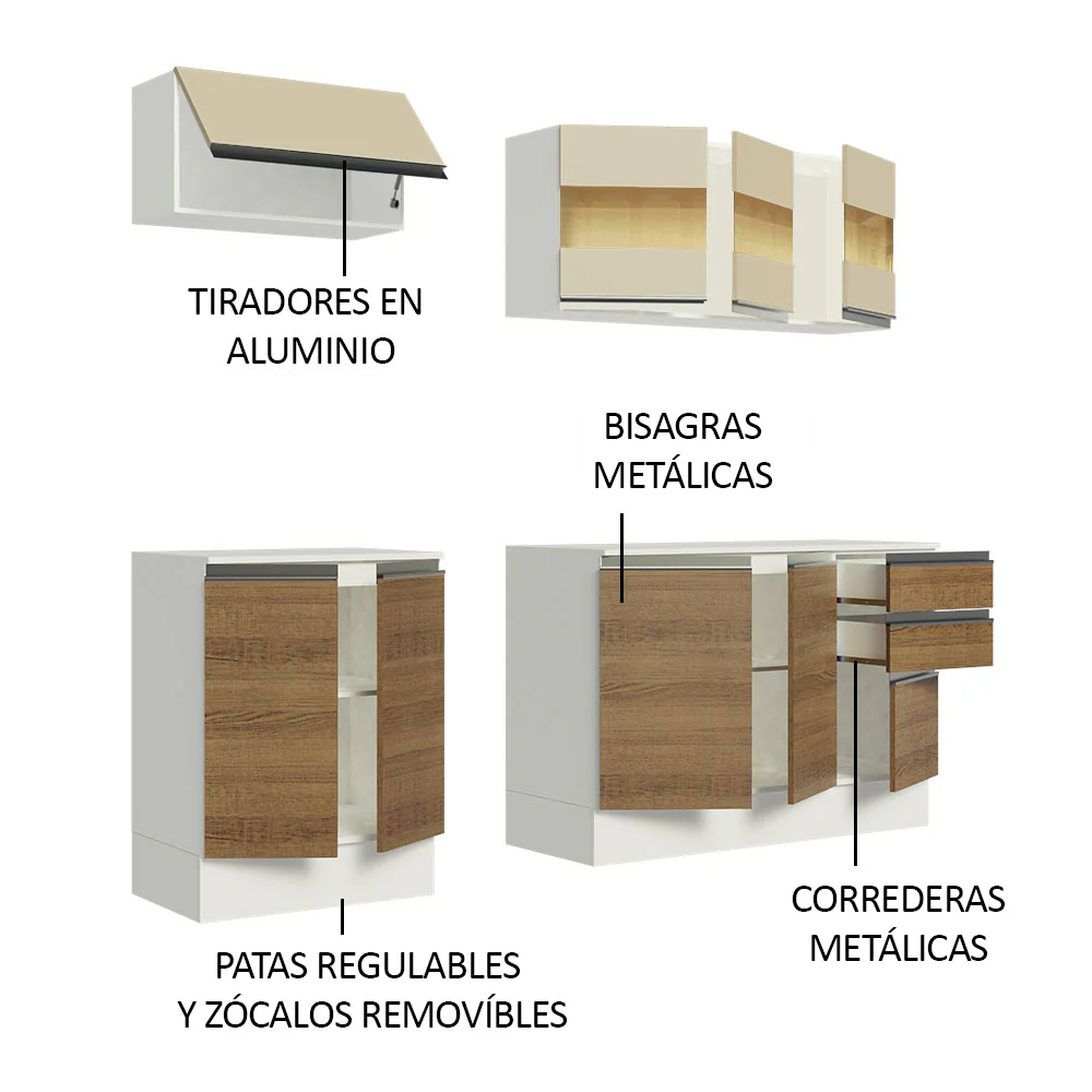 Cocina Compacta 100% MDF 180 cm Blanco/Marrón/Crema Smart Madesa 01 - Image 4