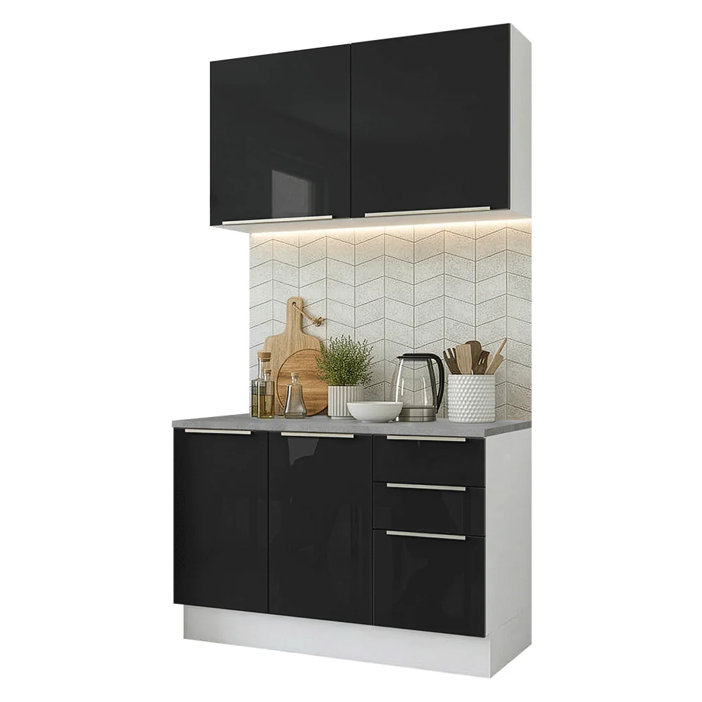 Cocina Compacta 120 cm Blanco/Negro Lux Madesa 01 - Image 3