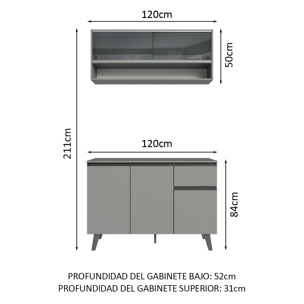 Cocina Compacta 120 cm Gris Nice Madesa 01 - Image 2