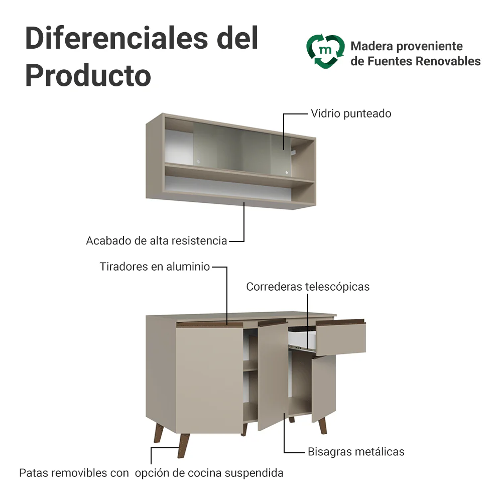 Cocina Compacta 120 cm Sin Patas Nice Crema 02 - Image 4