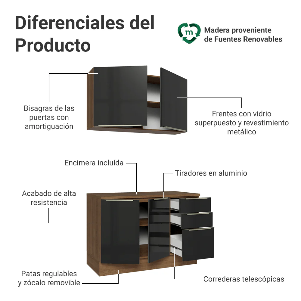 Cocina Compacta 120 x 60 cm Marrón/Negro Lux Madesa 02 - Image 4