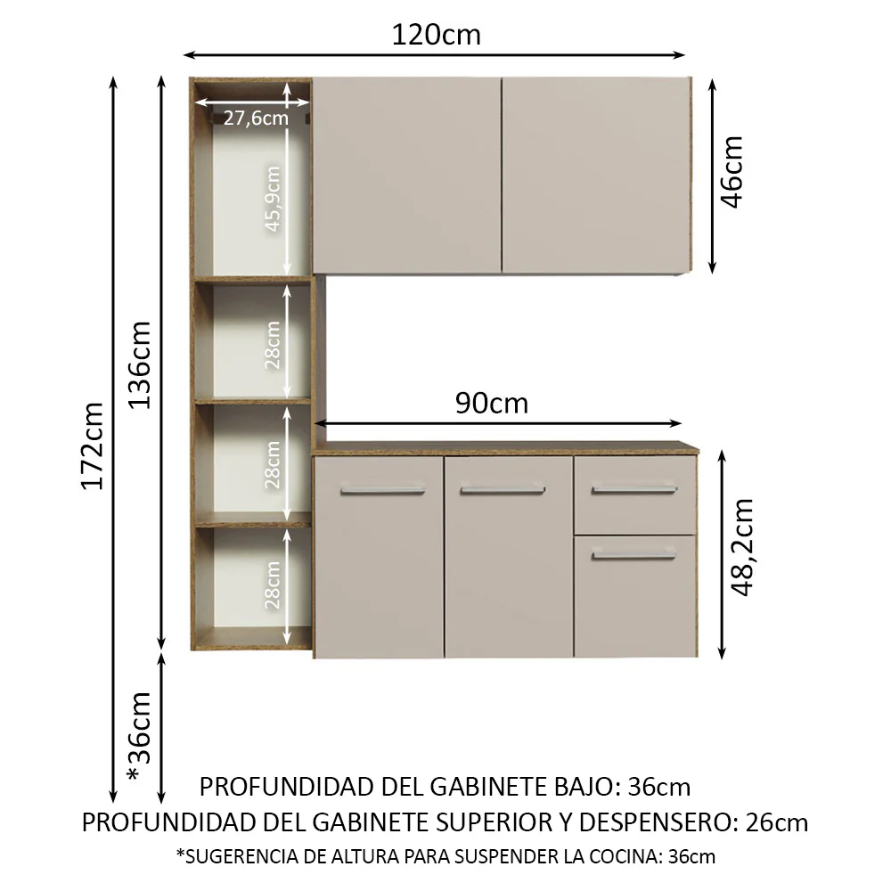 Cocina Compacta 120cm Marrón/Crema Easy - Image 2