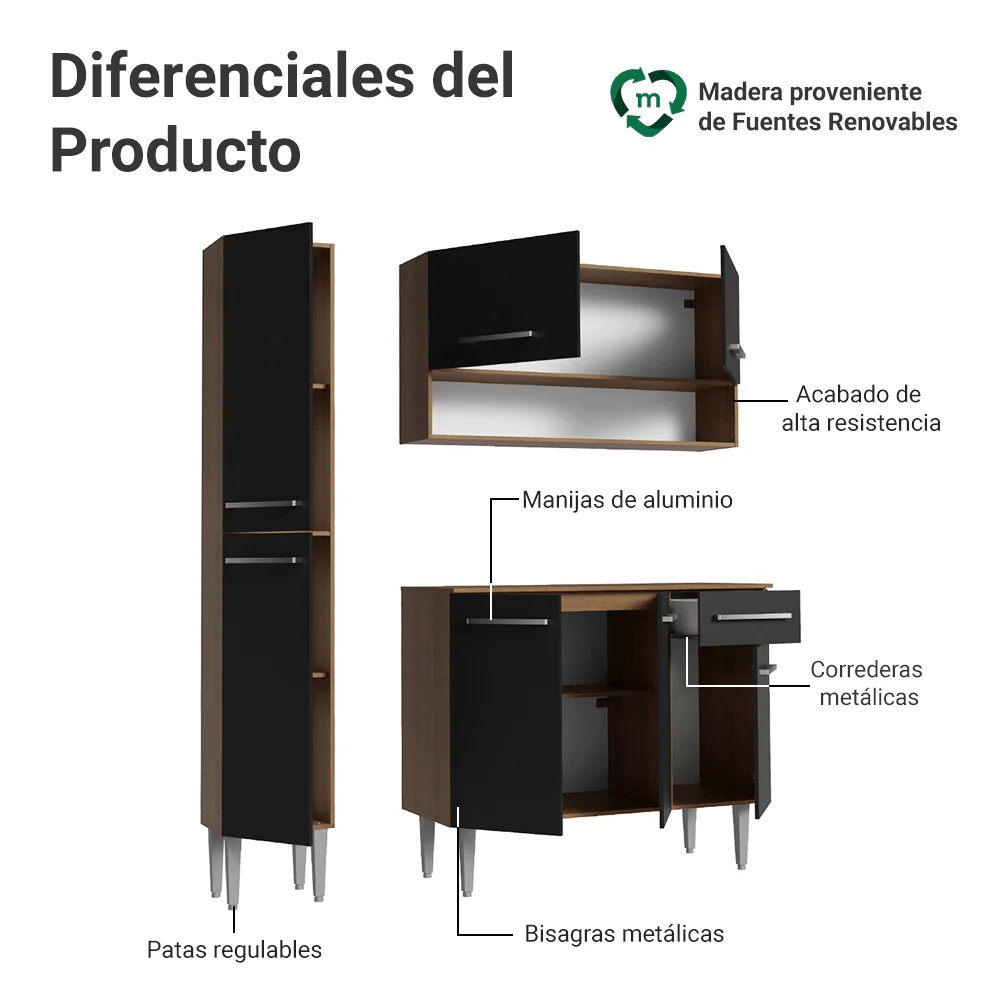 Cocina Compacta 137 cm Emilly Marrón/Negro 012 - Image 4