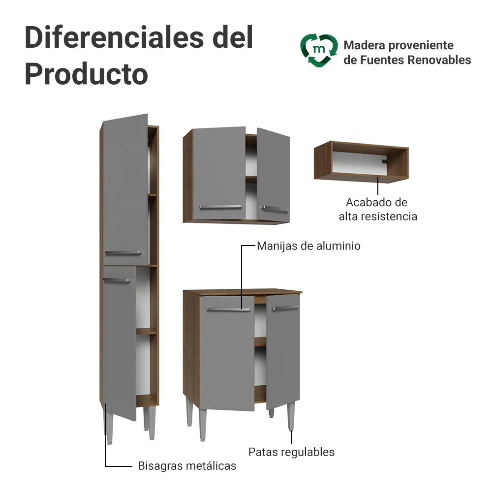 Cocina Compacta 156 cm Emilly Marrón/Gris 01 - Image 4