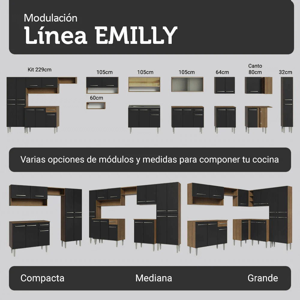 Cocina Compacta 156 cm Emilly Marrón/Negro 02 - Image 9