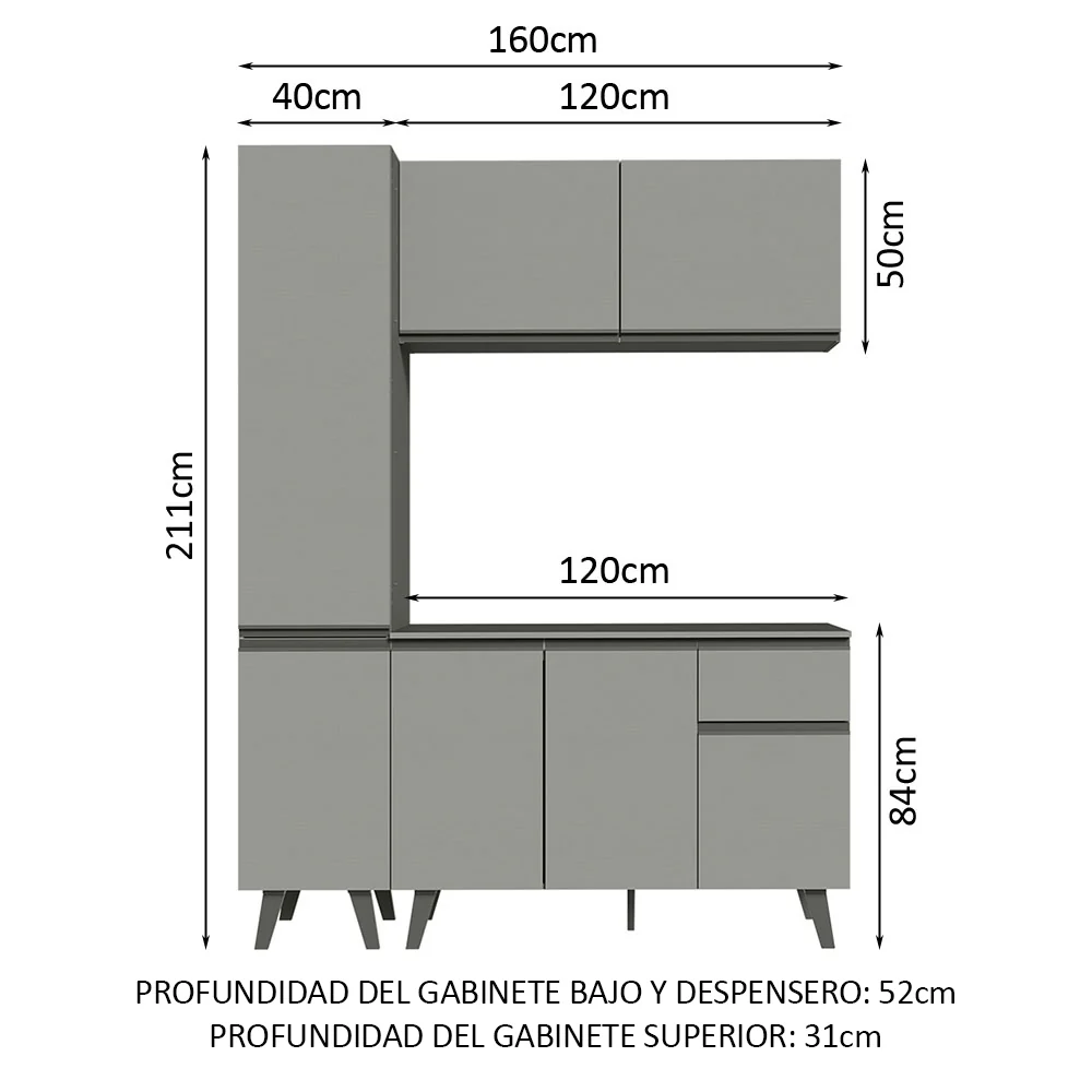 Cocina Compacta 160cm Gris Nice Madesa 01 - Image 2