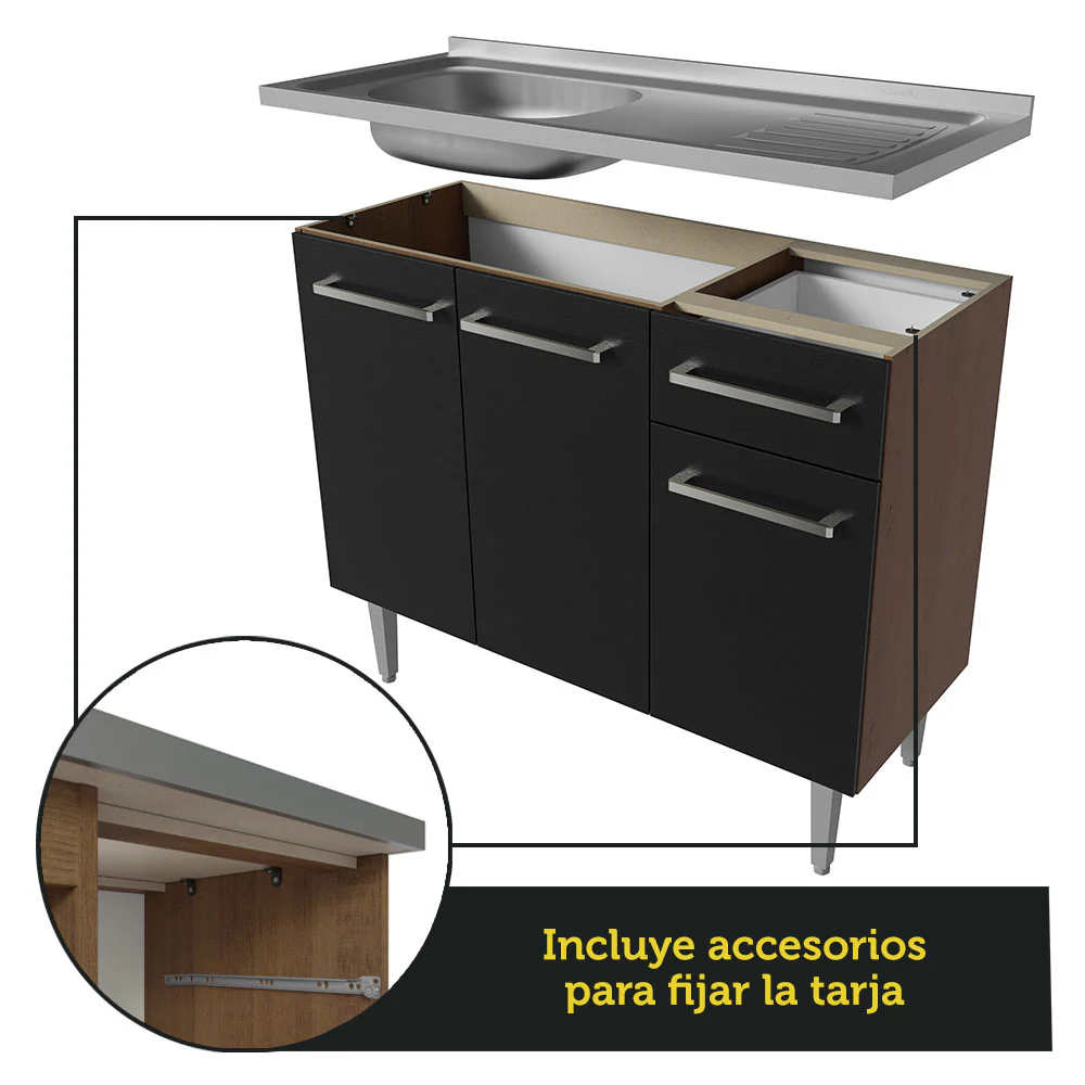Combo de Cocina 169 cm con Bacha Emilly Marrón/Negro 12 - Image 6