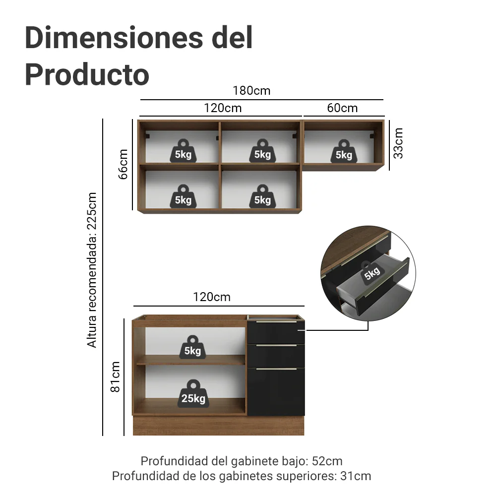 Cocina Compacta 180 cm Marrón/Negro Lux Madesa 02 - Image 2