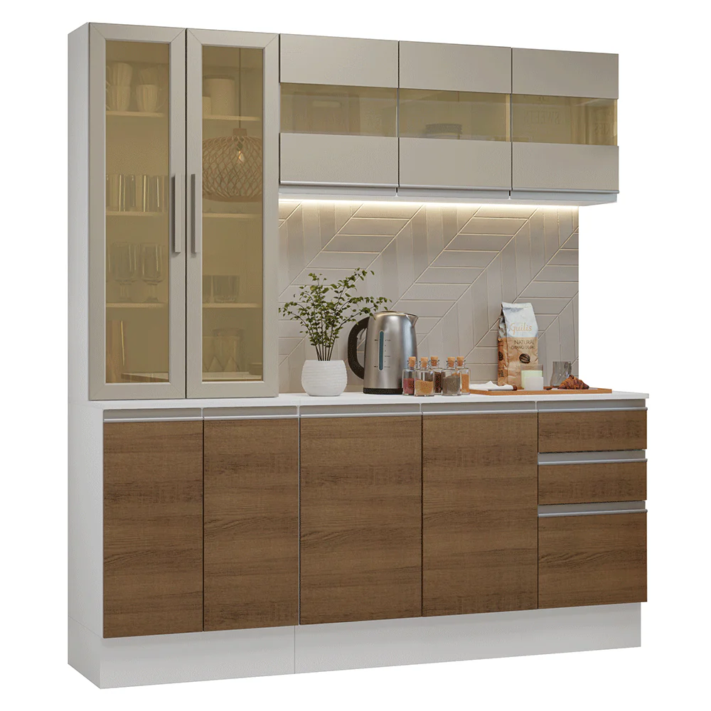 Cocina Compacta 180 cm Smart 100% MDF Blanco/Marrón/Crema 03 - Image 3