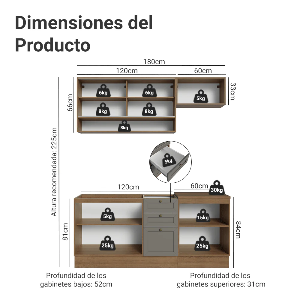 Cocina Compacta 180 cm Vik Marrón/Gris 05 - Image 2