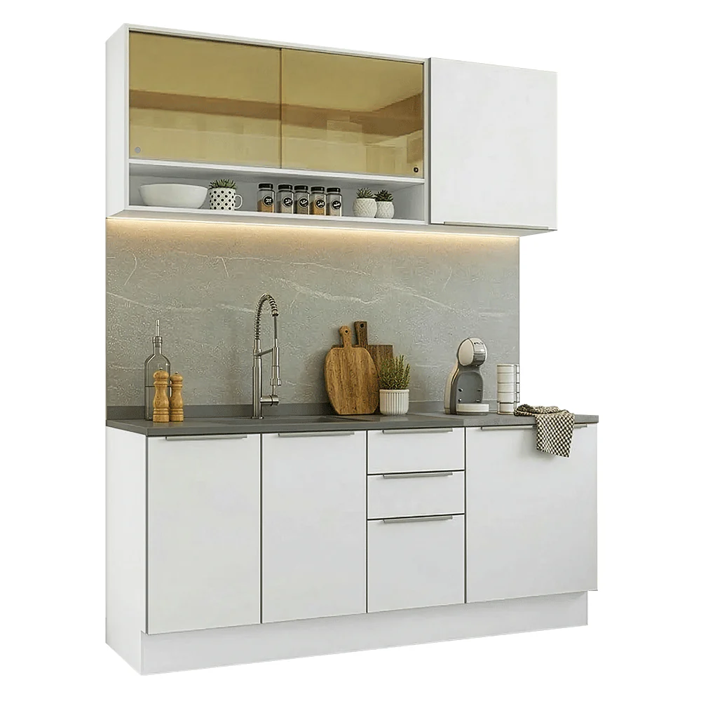 Cocina Compacta 180 x 60 cm Blanco/Blanco Aterciopelado Lux Madesa 05 - Image 3