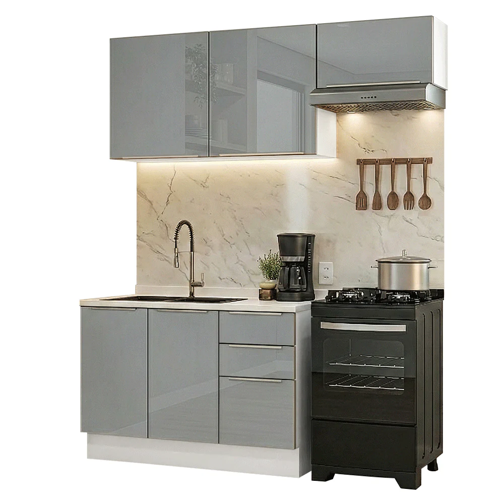 Cocina Compacta 180 x 60 cm Blanco/Gris Lux Madesa 03 - Image 3