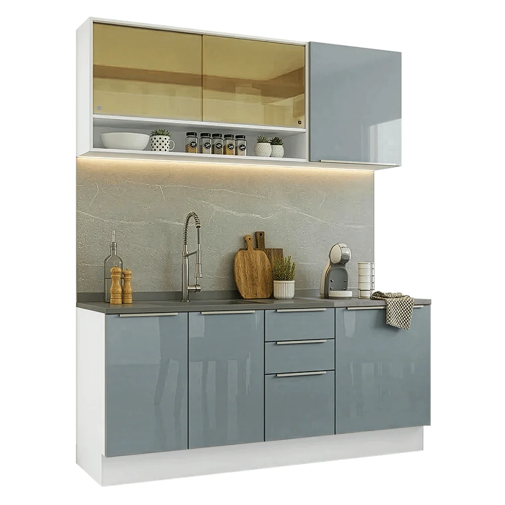 Cocina Compacta 180 x 60 cm Blanco/Gris Lux Madesa 05 - Image 3