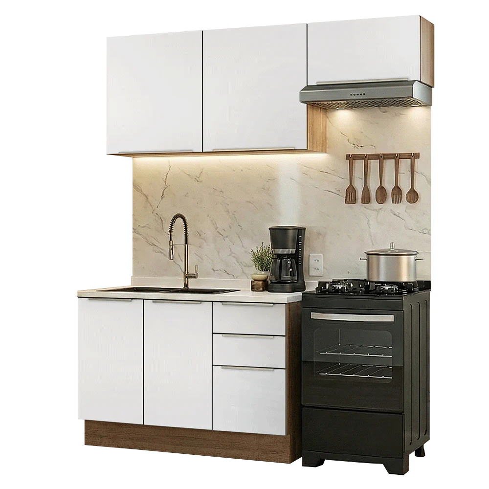 Cocina Compacta 180 x 60 cm Marrón/Blanco Aterciopelado Lux Madesa 03 - Image 3
