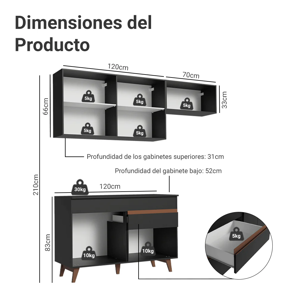 Cocina Compacta 190 cm Reims Negro 04 - Image 4