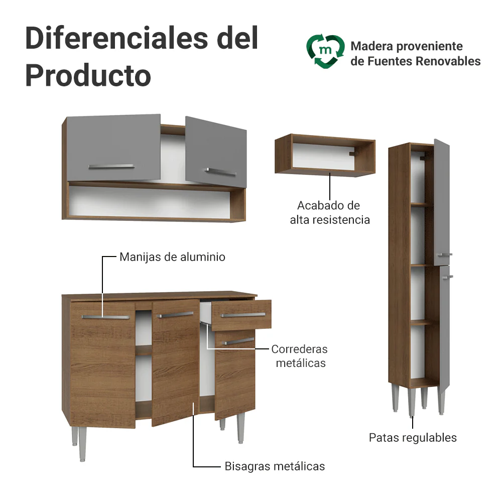 Cocina Compacta 197 cm Emilly Marrón/Gris 01 - Image 4