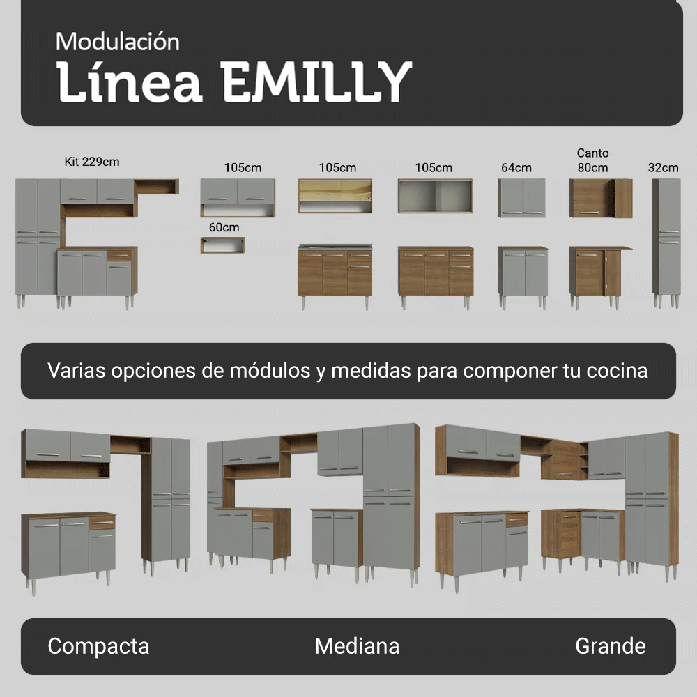 Cocina Compacta 197 cm Emilly Marrón/Gris 01 - Image 9